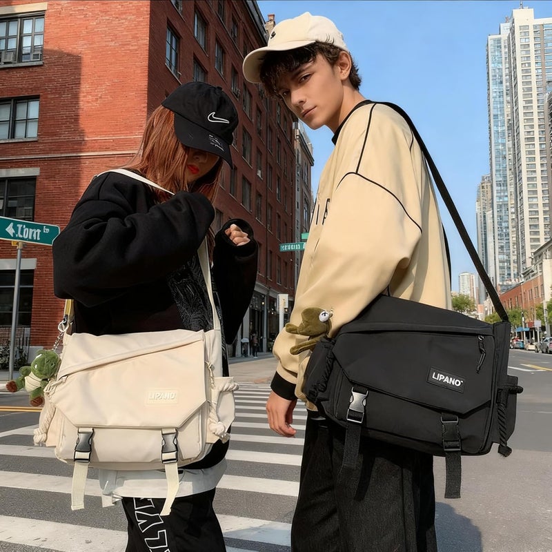 INSHERE Aesthetic Crossbody Bag with Cute Pins and Ornament, Nylon Shoulder Messenger Bag Japanese Kawaii Bag for Women Men - Image 2